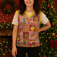Niue Monuina e Kilisimasi Christmas Knitted V-Neck Vest Pacific Patchwork Xmas Vibes - Polynesian Pride