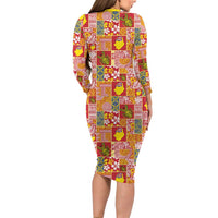 Niue Monuina e Kilisimasi Long Sleeve Bodycon Dress Pacific Patchwork Xmas Vibes - Polynesian Pride