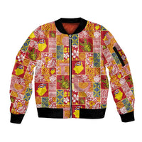 Niue Monuina e Kilisimasi Sleeve Zip Bomber Jacket Pacific Patchwork Xmas Vibes - Polynesian Pride