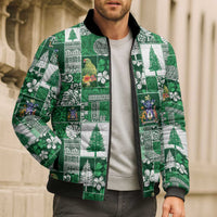 Norfolk Island Meri Krismas Bomber Puffer Jacket Pacific Patchwork Xmas Vibes - Polynesian Pride