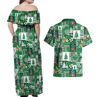 Norfolk Island Meri Krismas Couples Matching Off Shoulder Maxi Dress and Hawaiian Shirt Pacific Patchwork Xmas Vibes LT9 - Polynesian Pride