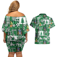 Norfolk Island Meri Krismas Couples Matching Off Shoulder Short Dress and Hawaiian Shirt Pacific Patchwork Xmas Vibes LT9 - Polynesian Pride