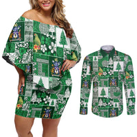 Norfolk Island Meri Krismas Couples Matching Off Shoulder Short Dress and Long Sleeve Button Shirt Pacific Patchwork Xmas Vibes - Polynesian Pride