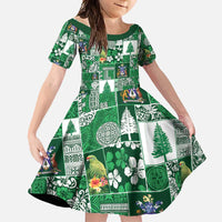 Norfolk Island Meri Krismas Family Matching Long Sleeve Bodycon Dress and Hawaiian Shirt Pacific Patchwork Xmas Vibes - Polynesian Pride