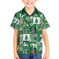 Norfolk Island Meri Krismas Family Matching Off Shoulder Maxi Dress and Hawaiian Shirt Pacific Patchwork Xmas Vibes LT9 Son's Shirt Green - Polynesian Pride