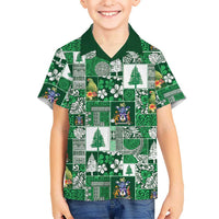 Norfolk Island Meri Krismas Family Matching Off Shoulder Short Dress and Hawaiian Shirt Pacific Patchwork Xmas Vibes LT9 Son's Shirt Green - Polynesian Pride