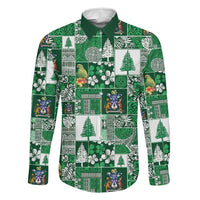 Norfolk Island Meri Krismas Family Matching Puletasi and Hawaiian Shirt Pacific Patchwork Xmas Vibes LT9 Dad's Shirt - Long Sleeve Green - Polynesian Pride