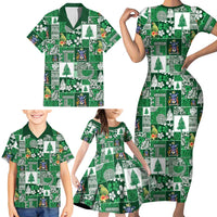 Norfolk Island Meri Krismas Family Matching Short Sleeve Bodycon Dress and Hawaiian Shirt Pacific Patchwork Xmas Vibes - Polynesian Pride