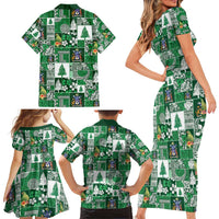 Norfolk Island Meri Krismas Family Matching Short Sleeve Bodycon Dress and Hawaiian Shirt Pacific Patchwork Xmas Vibes - Polynesian Pride