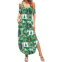 Norfolk Island Meri Krismas Family Matching Summer Maxi Dress and Hawaiian Shirt Pacific Patchwork Xmas Vibes LT9 Mom's Dress Green - Polynesian Pride