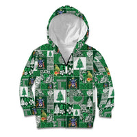 Norfolk Island Meri Krismas Kid Hoodie Pacific Patchwork Xmas Vibes LT9 Zip Hoodie Green - Polynesian Pride