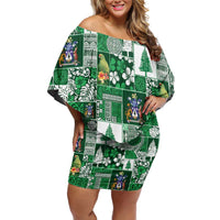 Norfolk Island Meri Krismas Off Shoulder Short Dress Pacific Patchwork Xmas Vibes - Polynesian Pride