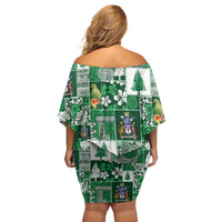 Norfolk Island Meri Krismas Off Shoulder Short Dress Pacific Patchwork Xmas Vibes - Polynesian Pride
