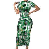 Norfolk Island Meri Krismas Short Sleeve Bodycon Dress Pacific Patchwork Xmas Vibes - Polynesian Pride