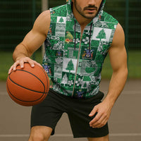 Norfolk Island Meri Krismas Sleeveless Zip Hoodie Pacific Patchwork Xmas Vibes - Polynesian Pride