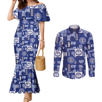 Northern Mariana Islands Magof Nochebuena Couples Matching Mermaid Dress and Long Sleeve Button Shirt Pacific Patchwork Xmas Vibes - Polynesian Pride