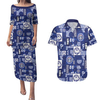 Northern Mariana Islands Magof Nochebuena Couples Matching Puletasi and Hawaiian Shirt Pacific Patchwork Xmas Vibes LT9 Blue - Polynesian Pride