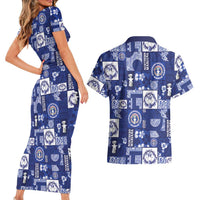 Northern Mariana Islands Magof Nochebuena Couples Matching Short Sleeve Bodycon Dress and Hawaiian Shirt Pacific Patchwork Xmas Vibes - Polynesian Pride