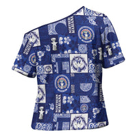 Northern Mariana Islands Magof Nochebuena Cross Shoulder Shirt Pacific Patchwork Xmas Vibes - Polynesian Pride