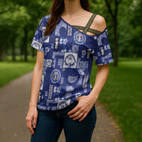 Northern Mariana Islands Magof Nochebuena Cross Shoulder Shirt Pacific Patchwork Xmas Vibes - Polynesian Pride