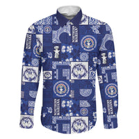 Northern Mariana Islands Magof Nochebuena Family Matching Mermaid Dress and Hawaiian Shirt Pacific Patchwork Xmas Vibes LT9 Dad's Shirt - Long Sleeve Blue - Polynesian Pride