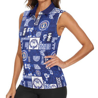 Northern Mariana Islands Magof Nochebuena Women Sleeveless Polo Shirt Pacific Patchwork Xmas Vibes - Polynesian Pride