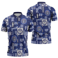 Northern Mariana Islands Magof Nochebuena Zipper Polo Shirt Pacific Patchwork Xmas Vibes - Polynesian Pride