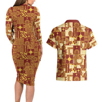Rotuma Faiakse'ea 'e Kirisimasi Couples Matching Long Sleeve Bodycon Dress and Hawaiian Shirt Pacific Patchwork Xmas Vibes LT9 - Polynesian Pride