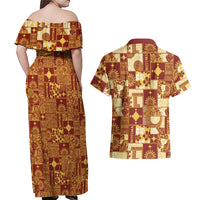 Rotuma Faiakse'ea 'e Kirisimasi Couples Matching Off Shoulder Maxi Dress and Hawaiian Shirt Pacific Patchwork Xmas Vibes - Polynesian Pride