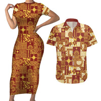 Rotuma Faiakse'ea 'e Kirisimasi Couples Matching Short Sleeve Bodycon Dress and Hawaiian Shirt Pacific Patchwork Xmas Vibes LT9 Red - Polynesian Pride