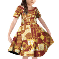 Rotuma Faiakse'ea 'e Kirisimasi Family Matching Off Shoulder Short Dress and Hawaiian Shirt Pacific Patchwork Xmas Vibes LT9 Daughter's Dress Red - Polynesian Pride