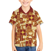 Rotuma Faiakse'ea 'e Kirisimasi Family Matching Puletasi and Hawaiian Shirt Pacific Patchwork Xmas Vibes LT9 Son's Shirt Red - Polynesian Pride