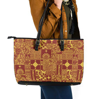Rotuma Faiakse'ea 'e Kirisimasi Leather Tote Bag Pacific Patchwork Xmas Vibes LT9 - Polynesian Pride
