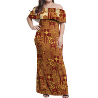 Rotuma Faiakse'ea 'e Kirisimasi Off Shoulder Maxi Dress Pacific Patchwork Xmas Vibes - Polynesian Pride