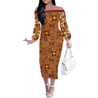 Rotuma Faiakse'ea 'e Kirisimasi Off The Shoulder Long Sleeve Dress Pacific Patchwork Xmas Vibes - Polynesian Pride