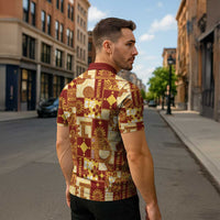 Rotuma Faiakse'ea 'e Kirisimasi Zipper Polo Shirt Pacific Patchwork Xmas Vibes - Polynesian Pride