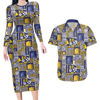 Tokelau Manuia te Kilihimahi Couples Matching Long Sleeve Bodycon Dress and Hawaiian Shirt Pacific Patchwork Xmas Vibes LT9 Blue - Polynesian Pride