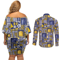 Tokelau Manuia te Kilihimahi Couples Matching Off Shoulder Short Dress and Long Sleeve Button Shirt Pacific Patchwork Xmas Vibes - Polynesian Pride