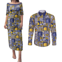 Tokelau Manuia te Kilihimahi Couples Matching Puletasi and Long Sleeve Button Shirt Pacific Patchwork Xmas Vibes - Polynesian Pride