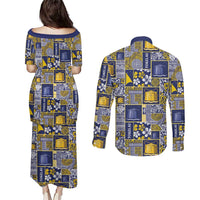 Tokelau Manuia te Kilihimahi Couples Matching Puletasi and Long Sleeve Button Shirt Pacific Patchwork Xmas Vibes - Polynesian Pride