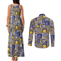 Tokelau Manuia te Kilihimahi Couples Matching Tank Maxi Dress and Long Sleeve Button Shirt Pacific Patchwork Xmas Vibes - Polynesian Pride