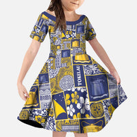 Tokelau Manuia te Kilihimahi Family Matching Off Shoulder Maxi Dress and Hawaiian Shirt Pacific Patchwork Xmas Vibes LT9 Daughter's Dress Blue - Polynesian Pride