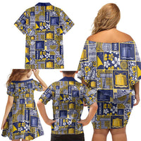 Tokelau Manuia te Kilihimahi Family Matching Off Shoulder Short Dress and Hawaiian Shirt Pacific Patchwork Xmas Vibes - Polynesian Pride