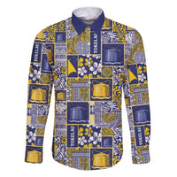 Tokelau Manuia te Kilihimahi Family Matching Puletasi and Hawaiian Shirt Pacific Patchwork Xmas Vibes LT9 Dad's Shirt - Long Sleeve Blue - Polynesian Pride