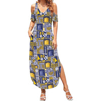 Tokelau Manuia te Kilihimahi Family Matching Summer Maxi Dress and Hawaiian Shirt Pacific Patchwork Xmas Vibes LT9 Mom's Dress Blue - Polynesian Pride