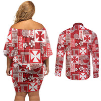 Wallis Et Futuna Kilisimasi Fiefia Couples Matching Off Shoulder Short Dress and Long Sleeve Button Shirt Pacific Patchwork Xmas Vibes LT9 - Polynesian Pride