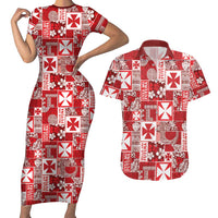 Wallis Et Futuna Kilisimasi Fiefia Couples Matching Short Sleeve Bodycon Dress and Hawaiian Shirt Pacific Patchwork Xmas Vibes - Polynesian Pride