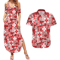 Wallis Et Futuna Kilisimasi Fiefia Couples Matching Summer Maxi Dress and Hawaiian Shirt Pacific Patchwork Xmas Vibes LT9 Red - Polynesian Pride