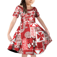 Wallis Et Futuna Kilisimasi Fiefia Family Matching Off Shoulder Short Dress and Hawaiian Shirt Pacific Patchwork Xmas Vibes LT9 Daughter's Dress Red - Polynesian Pride