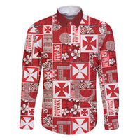 Wallis Et Futuna Kilisimasi Fiefia Family Matching Off Shoulder Short Dress and Hawaiian Shirt Pacific Patchwork Xmas Vibes LT9 Dad's Shirt - Long Sleeve Red - Polynesian Pride